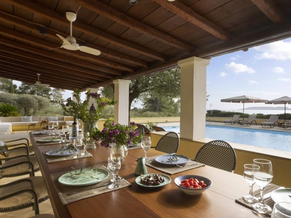 Felicia's main al fresco dining area beside the pool.
